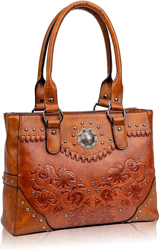 Tote Bag for Women Large Western Purse Ladies Top Handle Shoulder Handbags Vintage Embossed Concho S